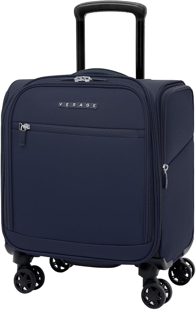 Verage Under Seat Luggage with Wheels, Softside Small Suitcase Spinner Carry On Luggage Bags for Airlines Airplanes Short Trip Men Women (Navy, 14.5-Inch Plus Underseat)