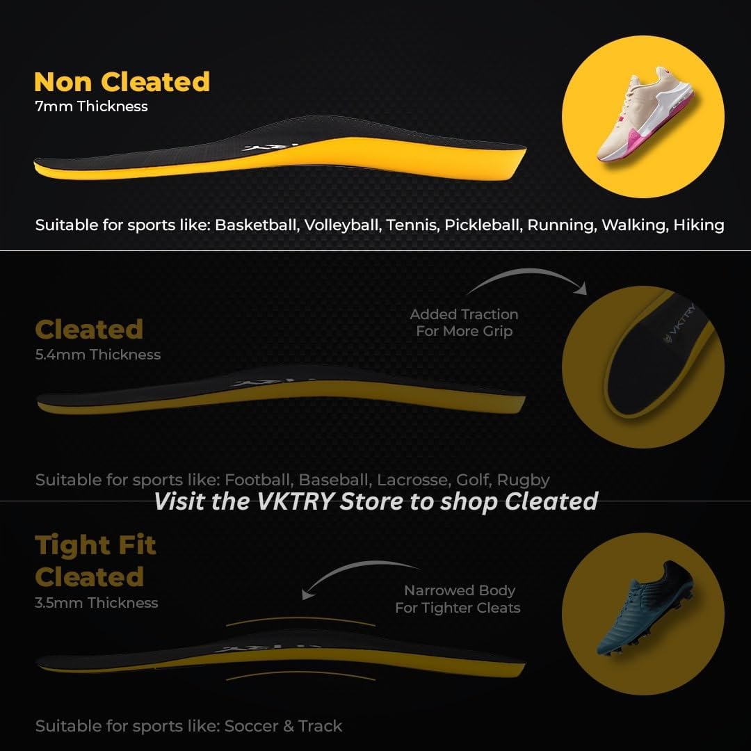 VKTRY Gold for Non-Cleated Shoes - Carbon Fiber Performance Insoles - Customized Athletic Inserts for Sports Basketball Volleyball Running & More | Shock Absorption US M10.5-11, W12.5-13, 171-220lbs