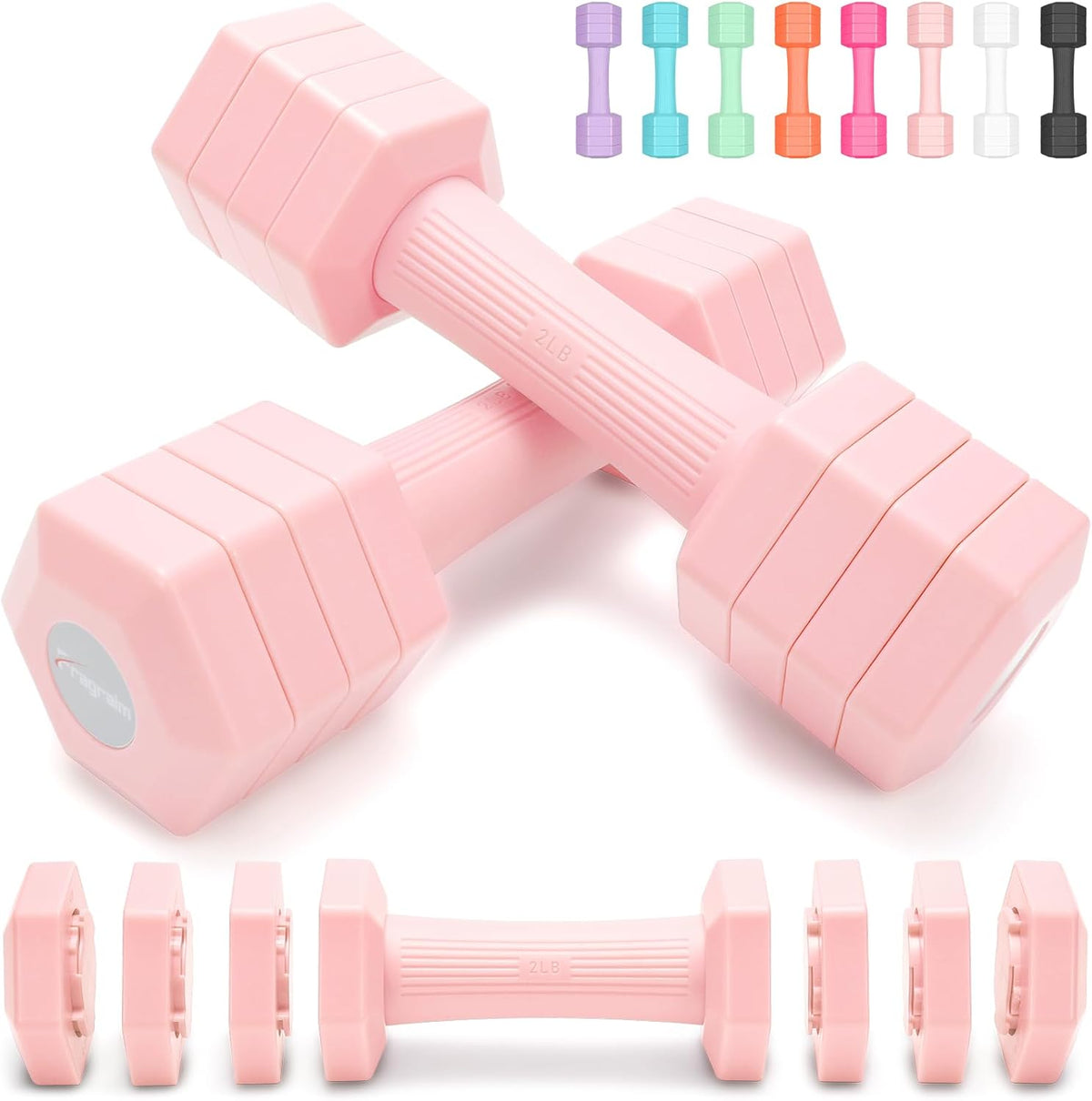 Adjustable Dumbbells Set, 4 in 1 Hand Weights Set for Women Men 10 LB/ 12 LB Dumbbell Pair Each 2lbs 3lbs 4lbs 5lbs Weights Dumbbells Set with TPU Soft Rubber Handle for Home Gym Exercise Fitness