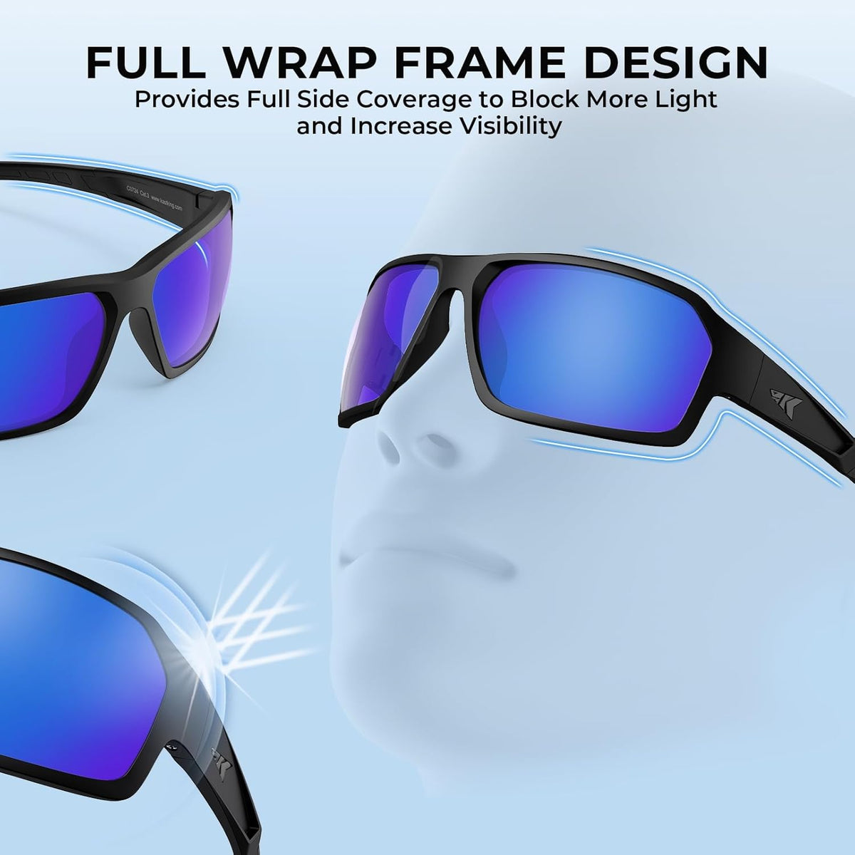 KastKing Chippewa Polarized Fishing Sunglasses, UV400 Protection Full Wrap Frame Sports Cycling Sunglasses, 1.0mm TAC Lenses