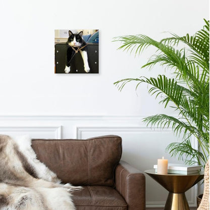 3dRose LLC Wall Clock Silent - 10 inch - Black and White Cat with Nothing to Do - Animals