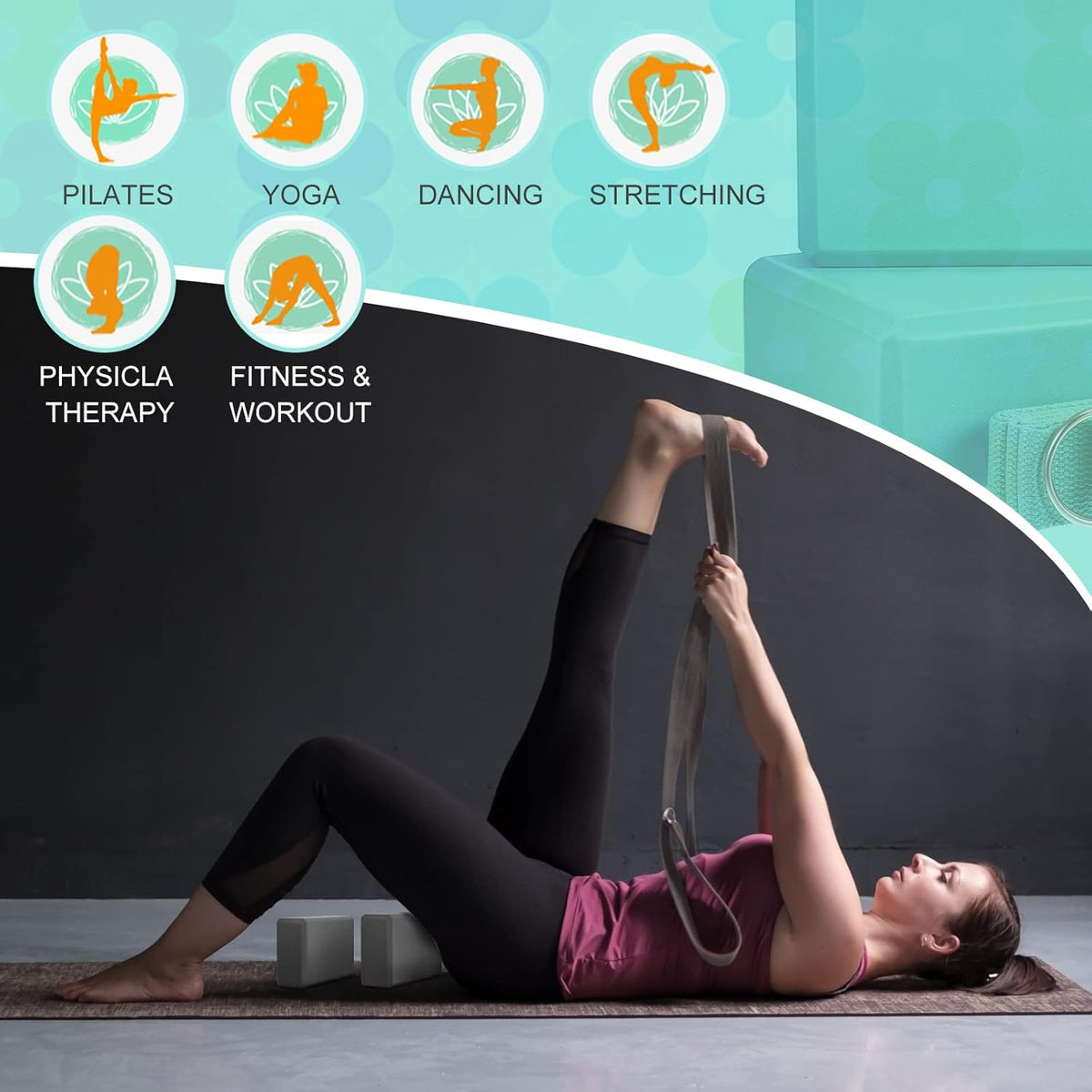 Meooeck 18 Pcs Yoga Block and Strap Set 9 x 6 x 3 Inch EVA Foam Non Slip Brick 8 ft Yoga Straps for Stretching D Ring Design for Back to School Pilates Fitness Workout Exercise