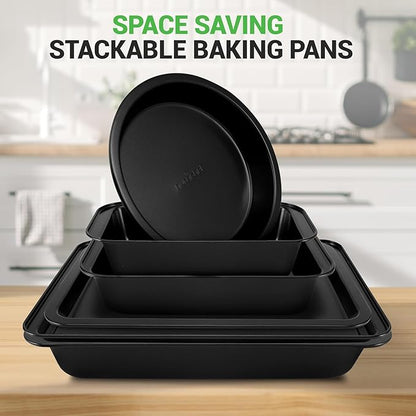 NutriChef 10-Piece Non-Stick Baking Set – Heavy-Duty Carbon Steel Bakeware Set w/ Cookie Sheets, Muffin Pan, Roasting Pan, Cake Pan, Baking Tray, Pizza Pan – Effortless Food Release & Easy Cleanup