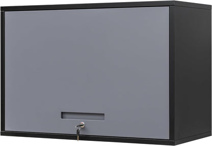 Yizosh Metal Wall Cabinet with Doors and Shelves, Wall Mounted Storage Cabinet for Garage, Basement, Kitchen, Warehouse (Black Gray, 21.6" H)