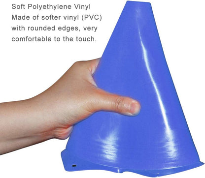 9 Inch Plastic Training Traffic Cones, Sport Cones, Agility Field Marker Cones for Soccer Basketball Football Drills Training, Outdoor Activity or Events - (Set of 10, 12, 15 or 24, 4 Colors)