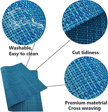 WAZAIGUR Placemats Crisscross Woven Vinyl Place Mats Set of 4 Blue