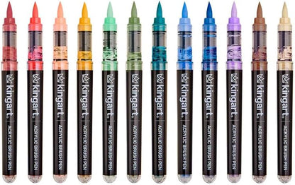 KINGART Acrylic Paint Markers Brush Tip, 12 Vintage Colors. Water-based, no-bleed, waterproof pens with automatic ink control for rock, egg, wood, fabric, glass & DIY crafts