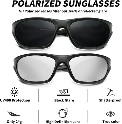 Polarized Sports Sunglasses for Men,TR90 Unbreakable Frame Sunglasses for Fishing Driving Cycling UV400 Protection