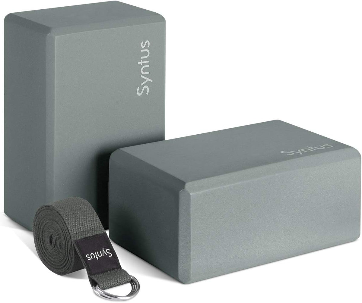 Syntus Yoga Block and Yoga Strap Set, 2 Soft Non-Slip Yoga Blocks 9×6×4 inches, 8FT Metal D-Ring Strap for Yoga, General Fitness, Pilates, Stretching and Toning