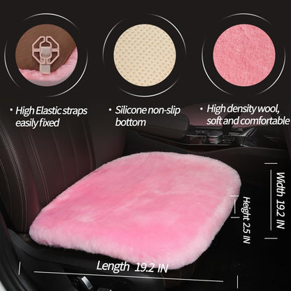 LLB Genuine Sheepskin Car Seat Cushion Seat Covers for Cars Trucks SUV Comfort Seat Protector Pad for Car Driver Seat Car Accessories for Women 19.2 X 19.2 in (Pink, Front Seat Cushion-1 Pc)