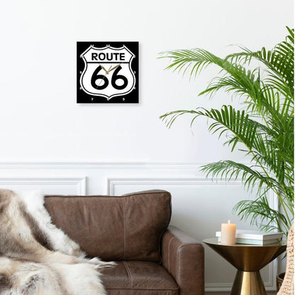 3dRose DPP_110012_2 Route 66, Black and White Wall Clock, 13 by 13-Inch