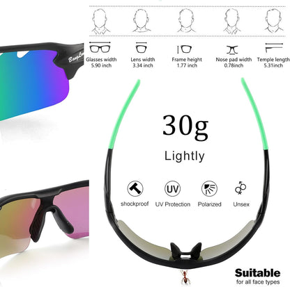 BangLong Polarized Sports Sunglasses Cycling Sun Glasses for Men Women with 5 Interchangeable Lenes for Running Baseball Golf