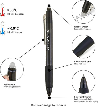 Volcanics Erasable Gel Pens, 36 Pack, 6 Colors, 0.7mm Fine Point
