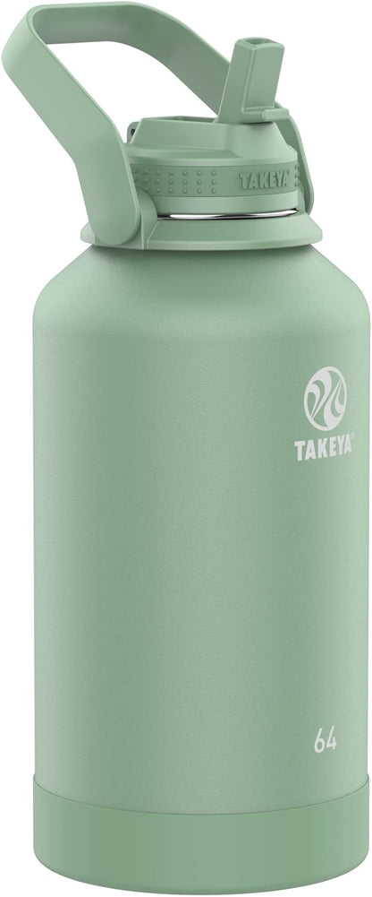 Takeya Actives Water Bottle with Straw Lid - Durable & Easy-Care Water Bottle with Stainless Steel Insulation - BPA-Free Lid with Carry Handle & Straw - Dishwasher-Safe - 64 oz, Cucumber