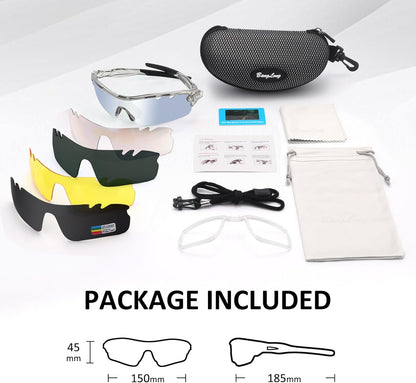 BangLong Polarized Sports Sunglasses Cycling Sun Glasses for Men Women with 5 Interchangeable Lenes for Running Baseball Golf