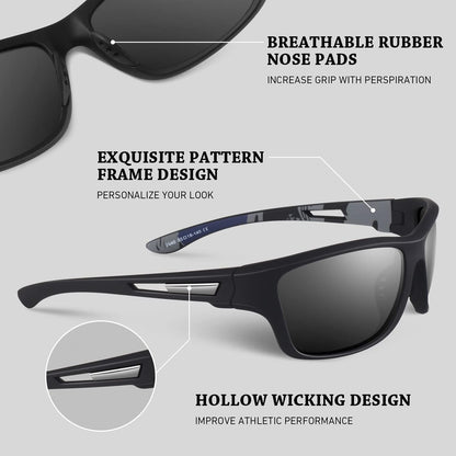 Polarized Sports Sunglasses for Men Women,Fishing Driving Rectangular Goggles UV400 Protection
