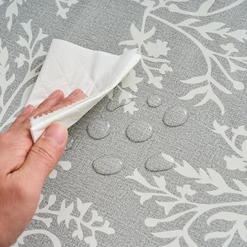 LIBERECOO Vinyl Tablecloth with Flannel Backing Indigo Botanical Charm, Waterproof, Wipeable, Durable Table Cover 4 Colors, 4 Sizes, Rectangular 54x72 Inch