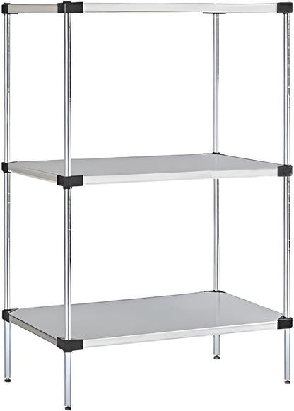 Omega Solid Stainless Steel Shelves, 24" Deep x 60" Wide x 34" High 3 Tier Heavy Duty Solid Shelving Unit for Kitchen Garage Office Restaurant Warehouse 800-lb Per Shelf Weight Capacity
