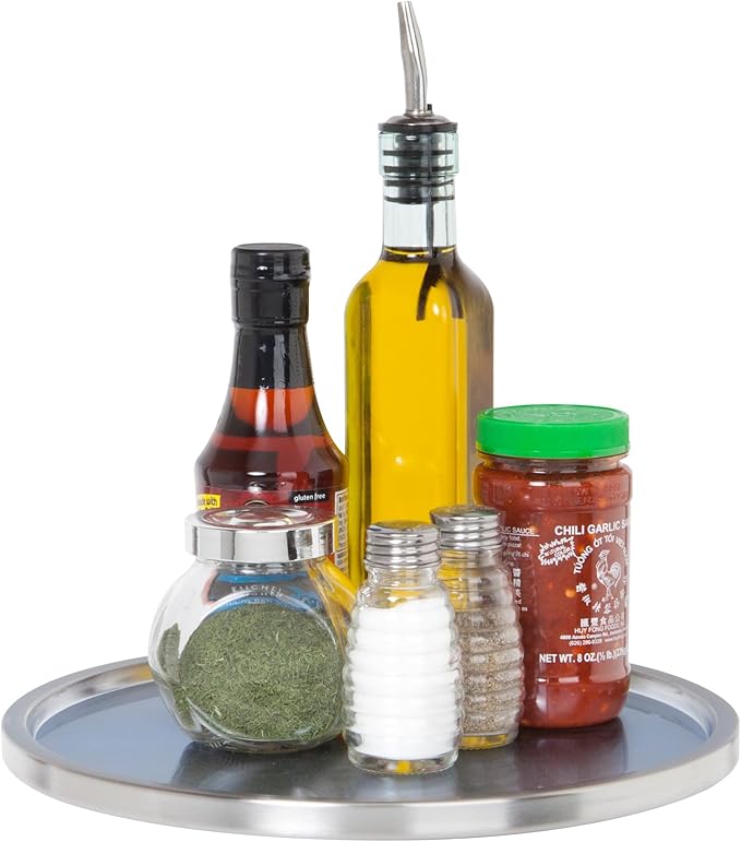 Dial Industries Lazy Susan Stainless Steel Turntable Organizer for Pantry, Cabinet, Countertop, Single Tier