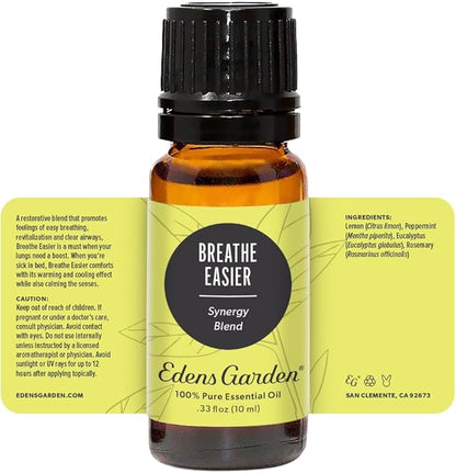 Edens Garden Breathe Easier Essential Oil Synergy Blend, 100% Pure Therapeutic Grade (Undiluted Natural/Homeopathic Aromatherapy Scented Essential Oil Blends) 10 ml