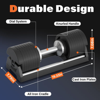 SNODE AD80 Drop Proof 80 lbs Adjustable Dumbbell Set -Adjustable Weights with Cast Iron Plates and Cradle, Knurled Handle, Fast Adjust, Compact Home Gym Equipment for Bench & Press