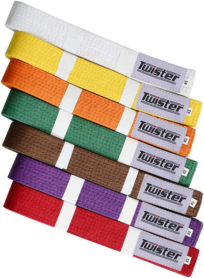 TWISTER Rank Belts for Martial Arts, Karate, Aikido, Taekwondo, Judo | Premium Cotton | Strong & Vibrant Colors