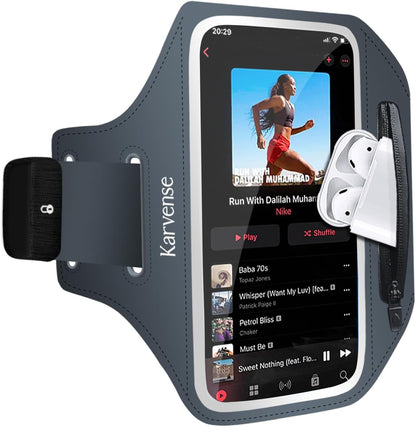 Arm Band for Phone for Running, Phone Holder for Running for iPhone & Samsung Galaxy, Cell Phone Armband Holder for Walking, Gym, Workout, w/Adjustable Strap & Zipper Pocket (Grey-S)