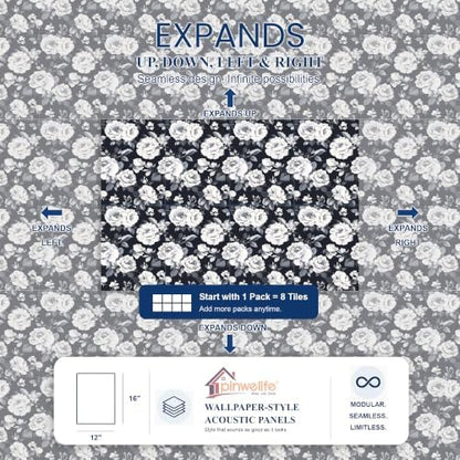 PINWELIFE® Acoustic Art Tiles – 8-Pack 12"x16" Sound Absorbing Panels, Seamless Wallpaper-Style Decorative Acoustic Wall Art, Echo Reduction for Home Studio/Office, Nano Tape Included