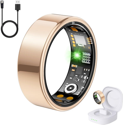 Health Tracker Ring, Smart Health Ring for Women Men with Heart Rate, Blood Oxygen, Sleep Monitor, Steps,Calories, No Subscription Fee, IP68 Waterproof Smart Ring for iPhone & Android (Rose Gold, 7#)
