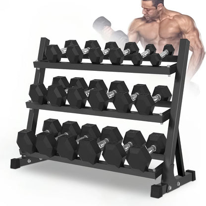 YUFER 6-10 Pair Hex Dumbbell Weight Set With Rack for Home Outdoor Gyms Rubber 5-50 lbs Exercise & Fitness Nonslip Handle Dumbbells and Storage Rack Hold 350/450/550 Pounds