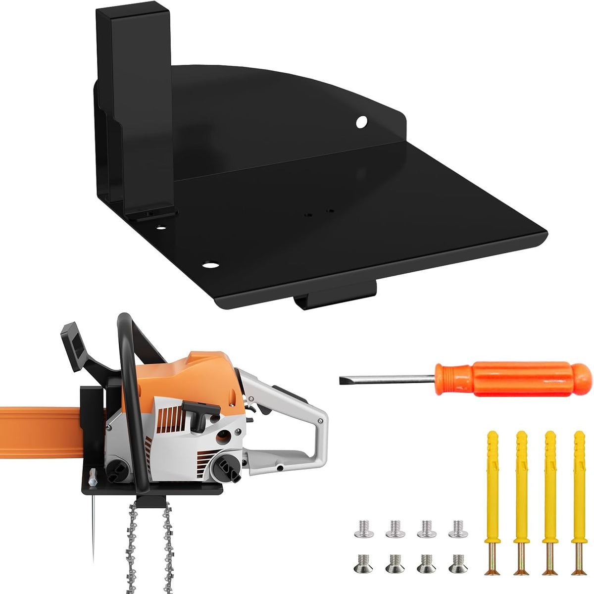 Chainsaw Holder, Chainsaw Wall Mount Compatible with Stihl MS250, MS251, MS170, MS171, MS172 Heavy Duty Chainsaw Rack Garage Storage Holder Chain Saw Display, Black