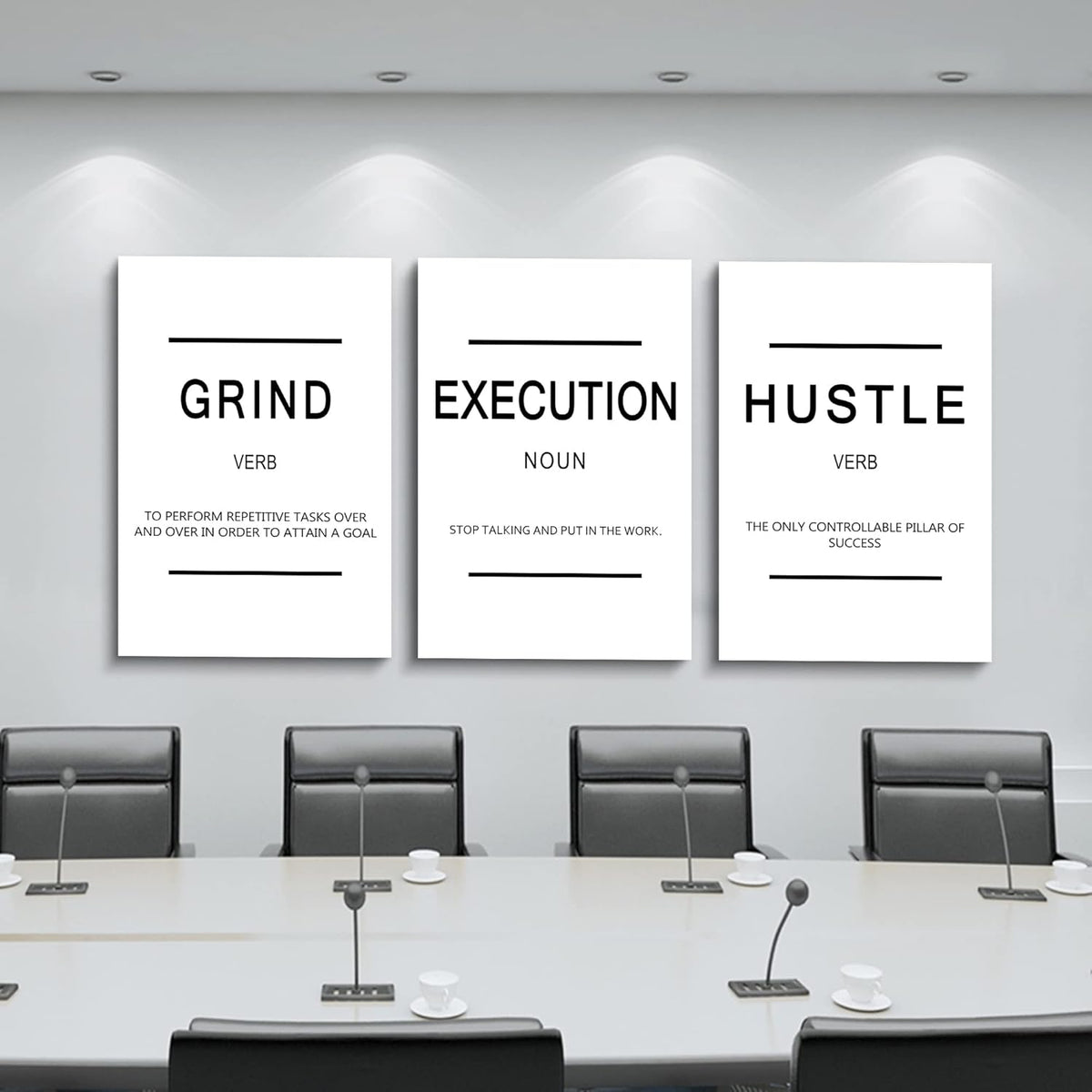 Framed Canvas Wall Art Success Quote - Office Wall Art, White Large Poster, Positive Motivational Set of 3 Prints, Execute Grand Hustle Poster, Inspirational Print (C-3pcs,20x30inchx3pcs)