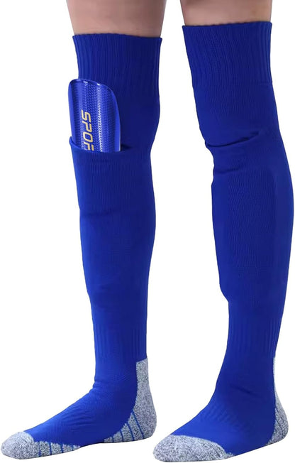 Youth Soccer Shin Guard Socks, Built-in Protective Pads, Kids Knee High Football Athletic Team Socks for Boys Girls