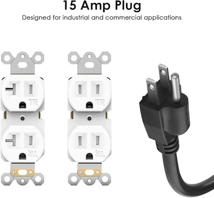 JUNNUJ 20 Amp Power Strip Surge Protector 4800J, Heavy Duty 8 Outlet Metal Multi Angle Mount, 20A Garage Power Strip Shop 6-20R T-Slot, 5-15P Plug 12 Gauge Extension Cord 15ft for Appliance