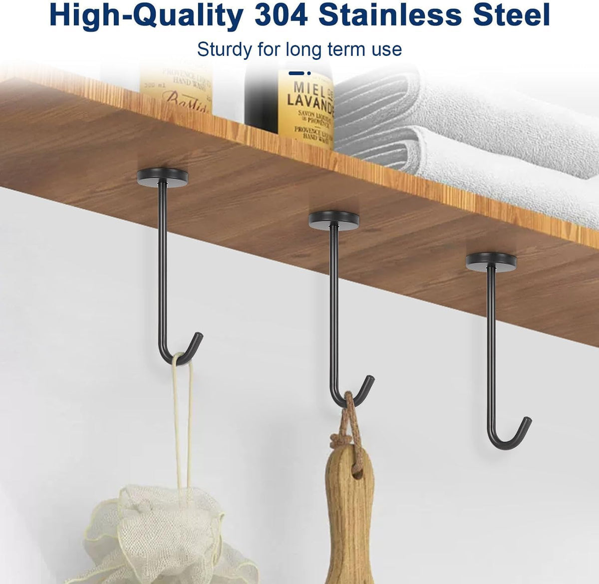 NearMoon Coat Hooks, Wall Hooks for Hanging Hat Hurse Robe, 304 Stainless Steel Heavy Duty Towel Hangers for Bathroom Livingroom Kitchen-Ceiling Hook, 6 Pack (6 Inch, Matte Black)