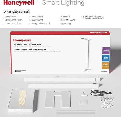 Honeywell 155W LED Floor Lamp - 02E MAX Sunturalux Eye-Care Tall Standing Light, 16000LM 4000K Natural Daylight Reading Lamp for Home Office Bedroom