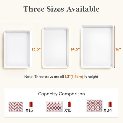 Lifewit Plastic Serving Tray for Party Supplies, 4 Pcs White Trays for Serving Food, Reusable Large Platter for Buffet, Fruit, Snack, Rectangle, Thanksgiving Christmas Essentials, 14" x 10"