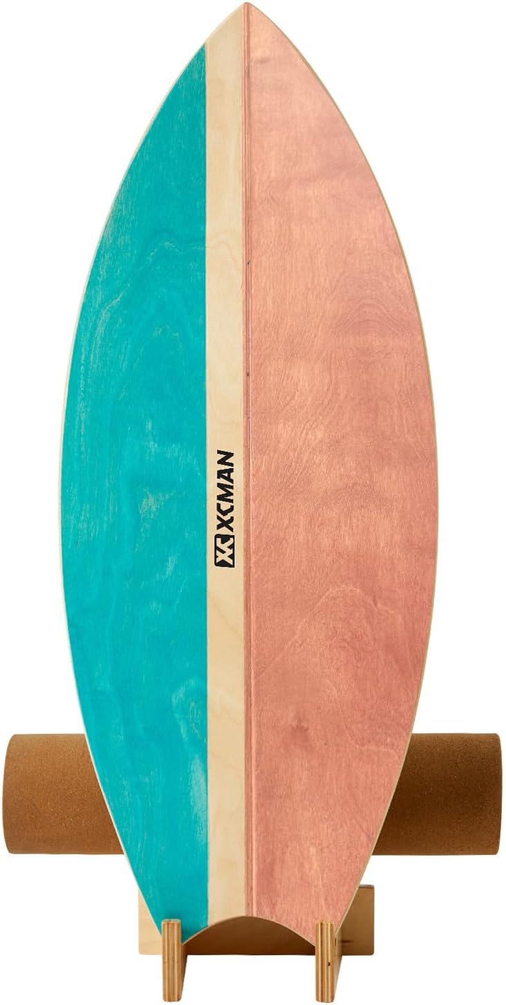 XCMAN Surf Balance Board Trainer with Roller Wooden Exercise Balancing Stability Trainer - Non Slip Surface for Adults Kids|Balance Board for Surfing,Snowboarding,Skateboarding,Hockey,Yoga Training