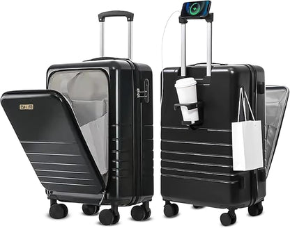 20 Inch Hardside Carry On Luggage with Spinner Wheels, Airline Approved 22x14x9 Carry-On Luggage with Front Pocket (Black)