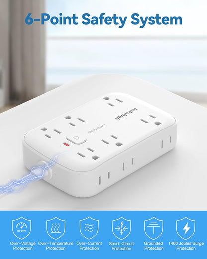 25FT Extension Cord with Outlet Cover & Multi USB, Ultra Thin Outlet Concealer with Cord & 12AC Outlet 6 USB (24W/4.8A), Charging Station for Multiple Devices, for Behind Wall Furniture Couch TV