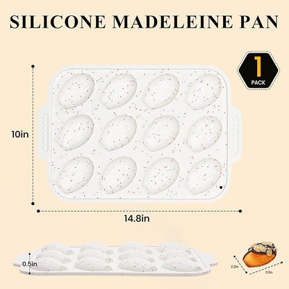 Vinino Silicone Madeleine Pan with Metal Reinforced Frame, 12-Cavity Shell Shape Madeleine Mold with Non-Slip Handle, Nonstick Madeleine Cookie Trays for Oven, BPA Free, Dishwasher Safe- Cream