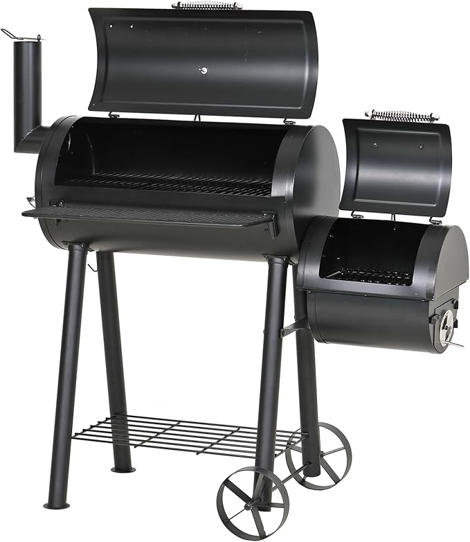 GREEN PARTY Offset Smoker Charcoal Grills with 28 Inch Cook Chamber, Barrel Smoker and Charcoal Grill Combo, 512 Sq. In. Space Barrel Smoker Grill for Outdoor BBQ Patio Backyard Cooking