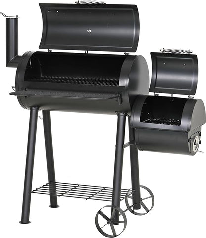 GREEN PARTY Offset Smoker Charcoal Grills with 28 Inch Cook Chamber, Barrel Smoker and Charcoal Grill Combo, 512 Sq. In. Space Barrel Smoker Grill for Outdoor BBQ Patio Backyard Cooking