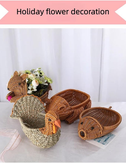 hand-woven round rattan basket storage basket storage box ornaments decorative basket multifunctional picnic food bread basket fruit gift basket key basket. (elephant)