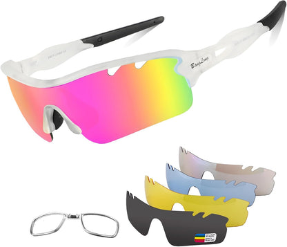 BangLong Polarized Sports Sunglasses Cycling Sun Glasses for Men Women with 5 Interchangeable Lenes for Running Baseball Golf