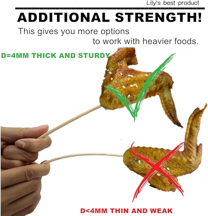8" Natural Bamboo Skewers for BBQ，Appetiser，Fruit，Cocktail，Kabob，Chocolate Fountain，Grilling，Barbecue，Kitchen，Crafting and Party. Φ=4mm, More Size Choices 6"/10"/12"/14"/16"/17.5"/30"/36"(1000 PCS)