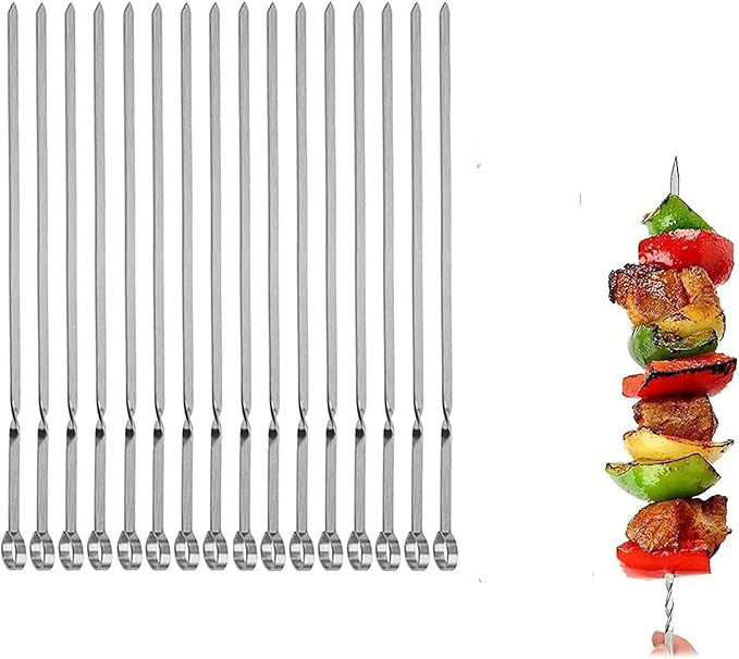 Metal Skewer for Grilling,Kabob Skewer,Flat BBQ Barbecue Skewer,Grilling Skewers Set,Reusable BBQ (15" skewers(16 pack))