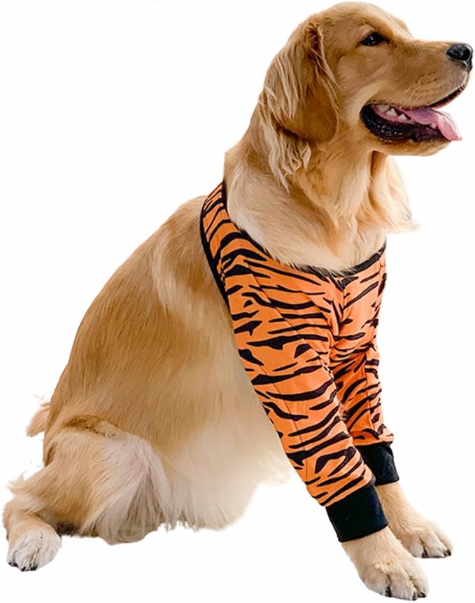 HDKUW Dog Elbow Protector for Calluses, Dog Joint Recovery Sleeve for Prevent Licking Wound, Elbow Sleeves with Mesh Pad for Medium Large Dogs Tiger L