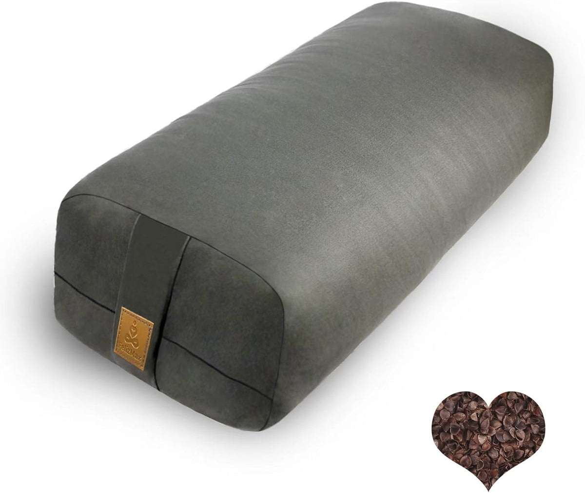 Organic Buckwheat Bolster (24X10.5X5.5 in) Supportive Rectangular Meditation Pillow 100% Cotton Cover Yoga Pillow