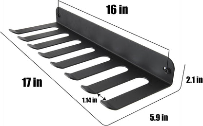 Performance Seven Bars Holder Storage,Custom Powder Coated HEAVY-DUTY STEEL Mount Wall Rack Storage Rack,Weight Room Organizer with 8 Wall Hooks for Exercise Bands Jump Ropes Chains Lifting Belts
